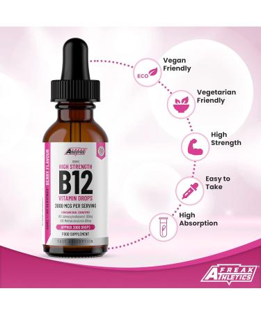 High Strength Vitamin B12 Liquid Drops 3000mcg - Vegan Friendly 60ml - Sublingual Dual Action for Fast Absorption - Buy Online on GoSupps.com