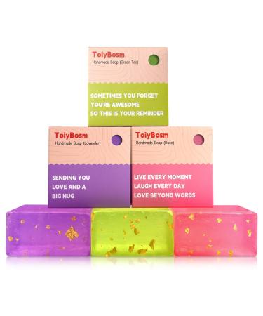 Inspirational Gifts for Women Thinking of You Gifts Self Care Gifts for Women Bath & Body Handmade Soap Gift Set for Women Mom Sister(Rose Lavender Green Tea-300g)