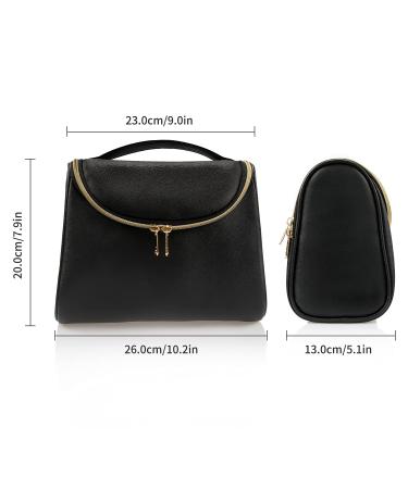 Ethereal Travel Makeup Bag - Large Capacity Vegan Leather Cosmetic Organizer in Black - Waterproof Toiletry Bag for Women - Small Size (1 Pack) - Buy Online on GoSupps.com