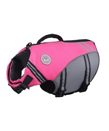Vivaglory sports style life jacket for dogs with excellent buoyancy adjustable & durable life jacket with a safe fastening system for medium dogs pink M: 56-64 cm (chest circumference) pink