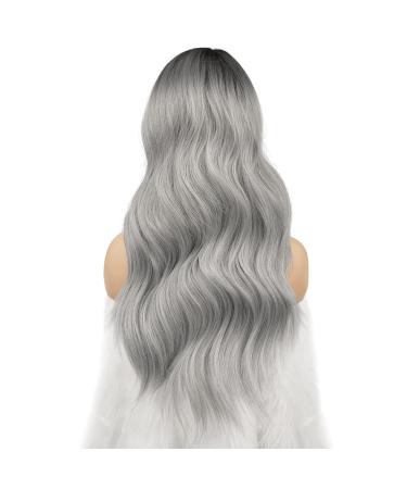 Fine Long Curly Ombre Gray Wig - 55 cm Synthetic Middle Parting for Women | Perfect for Parties & Daily Wear - Buy Online on GoSupps.com