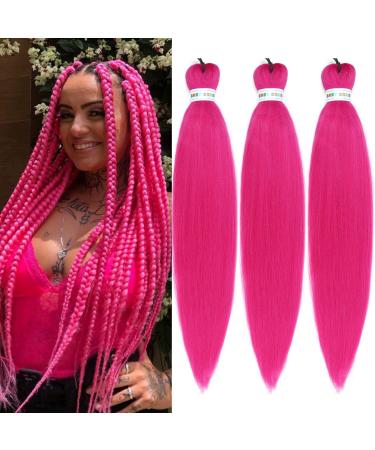 Dark Pink Pre streched Braiding Hair Easy to Use Pre feathered Braiding Hair 26 Inch(Packs of 3) Dark Pink