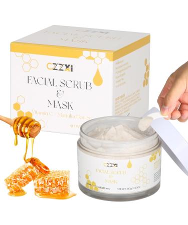 Face Scrub & Facial Exfoliator with Manuka Honey Vitamin C & Niacinamide Face Mask - Gentle Exfoliator for Reduces Dry Skin Acne Blackheads Pore Size 4.23oz