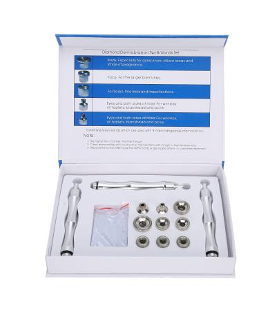 Replacement Diamond Microdermabrasion Dermabrasion Tips Kit Stainless Steel Filter Set include 1 x 9pcs Diamond Tips 3 x Stainless Steel Handle and 1 x Pack of Sponges