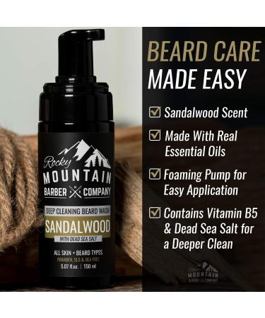 Rocky Mountain Barber Co. Foaming Sandalwood Beard Wash - Sandalwood Oil Vitamin B5 Dead Sea Salt - 5 oz | International Shipping Available - Buy Online on GoSupps.com