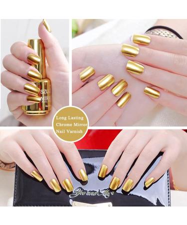 Mirror Nail Varnish - Metal Nail Polish - Gold Nail Varnish - Quick Drying Metallic Nail Polish No UV Needed - Long Lasting Chrome Mirror Nail Varnish Metal Gold Effect Super Shine Nail Art Polish - Buy Online on GoSupps.com
