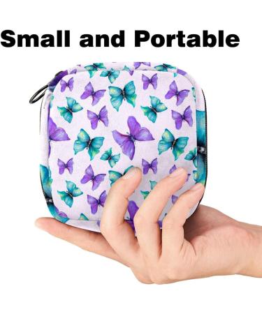 Sanitary Napkin Storage Bag with Zipper for Women & Teens - Purple Green Butterfly Design - Buy Online on GoSupps.com