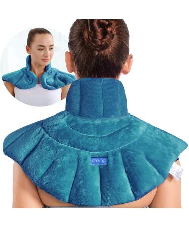 REVIX Heated Neck Wrap Microwave Heating Pad for Neck and Shoulders, Back Pain Relief with Moist Heat, Weighted Unscented Hot & Cold Pack for Neck, Peacock Blue