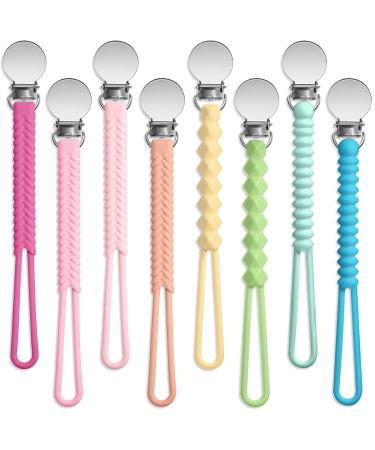 Nuanchu 8 Pieces Pacifier Clips Baby Pacifier Clip Holder Cute Braid Pacifier Strap with Clip for Baby Girl Boy Keeping Baby Pacifiers  Teethers and Small Toys in Place(Bright Colors)