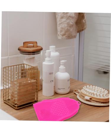 Stainless Steel Mirror Makeup Brush Cleaning Pad & Silicone Face Scrubber Gloves | 19x13cm Rosy | Perfect for Brush Cleaning & Face Cleansing - Buy Online on GoSupps.com