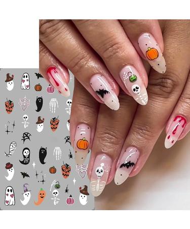 Halloween Nail Art Stickers - 6PCS Self-Adhesive Cute Decals | Bat Pumpkin Spider & Ghost Designs for Women & Girls - DIY Decoration Supplies - Buy Online on GoSupps.com