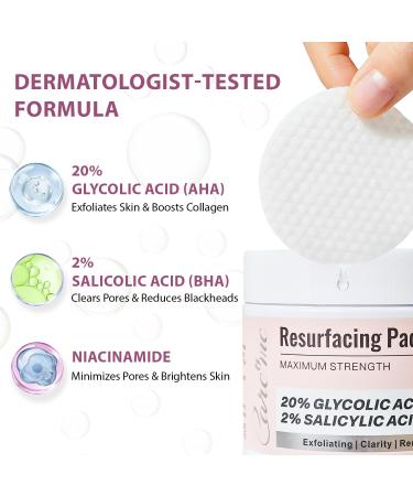 Glycolic Acid 20% & Salicylic Acid 2% Face Exfoliating Pads (50 Count)- Facial Peel Pads for Anti-Aging Cleansing Resurfacing Brightening Blemish Control Revealing Clear Glowing Youthful Skin - Buy Online on GoSupps.com