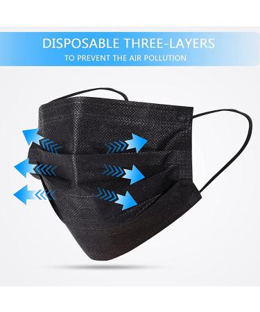 Kids 3-Ply Disposable Face Masks - 100 PCS Black Safety Masks with Adjustable Nose Clip & Ear Loops for School & Travel - Buy Online on GoSupps.com