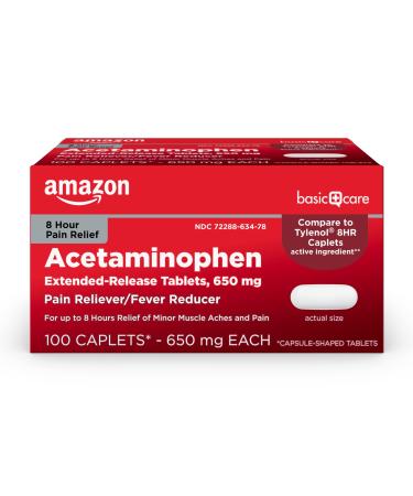 Amazon Basic Care Acetaminophen Extended-Release Tablets, 650 mg, 100 Count 100 Count (Pack of 1) Extended Release