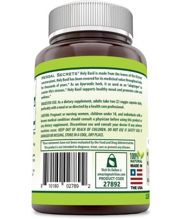 Herbal Secrets Holy Basil 1000mg - 120 Non-GMO Capsules for Calm, Wellness & Mood Support - Buy Online on GoSupps.com