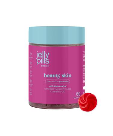 Jelly Pills Gummies avec 500 mg Collag ne Hydrolys Resv ratrol Acide Hyaluronique CoQ10 & Vit. C 60 Gummies Go t Fraise Sans Sucres Ajout s Peau Ferme & lastique