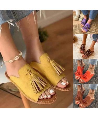 Creev Women's Flat Sole Tassel Slip-On Sandals | Summer Beach Bohemian Casual Open Toe Flip-Flops | Size 36-42 EU - Buy Online on GoSupps.com