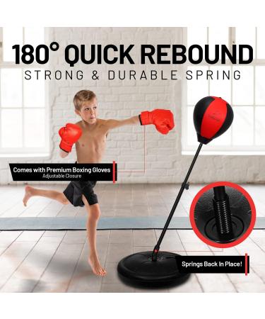 SALLJOGO Free Standing Punching Bag for Kids 3yo & Up - Adjustable & Portable Heavy Duty Boxing Bag with Stand & Gloves for Home Exercise & Self Defense Training - Buy Online on GoSupps.com