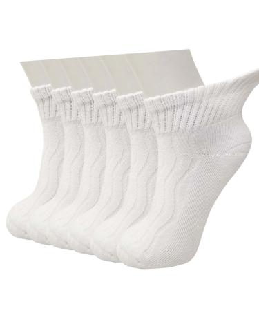 Lin Performance Bamboo Ankle Diabetic Socks for Women and Men with Non Binding Seamless Toe Soft Cushion Loose Top 6 Pairs of White X-Large