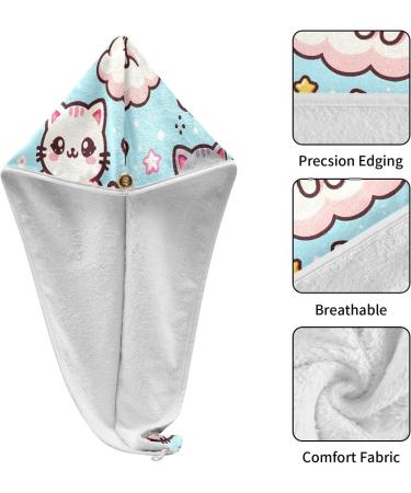 Kawaii Cute Cats Hair Towel 2 Pack | Super Absorbent Quick Dry Turbans for Women & Girls - Buy Online on GoSupps.com