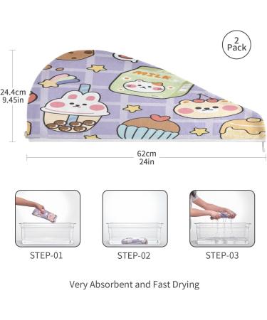Cute Sticker Cartoon Dry Hair Cap | 2-Piece Quick Drying Towel Set with Button Headband | Super Absorbent & Soft Comfort for Everyday Use - International Shipping Available - Buy Online on GoSupps.com