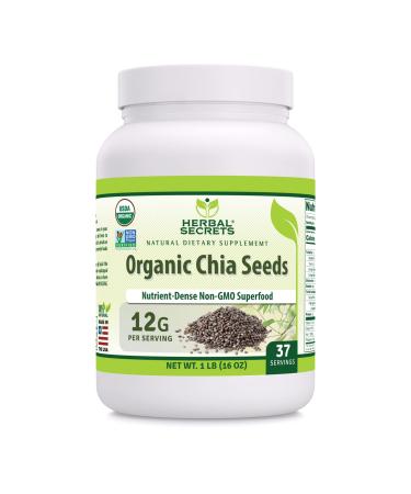 Herbal Secrets Organic Chia Seeds 1 Lb | Non-GMO | Gluten Free | Made in USA