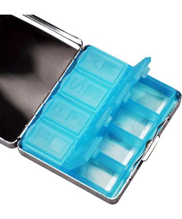 Cute Portable Metal Pill Organizer - 8 Compartment Travel Case | Elegant Chrome Finish | Retro Poison Label Design - Buy Online on GoSupps.com