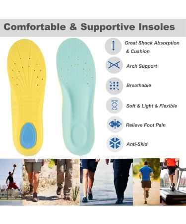 Memory Foam Sports Shoe Inserts - Arch Support Insoles for Women, Men, Kids - Yellow/Light Blue - Size M (Men's 6-9/Women 7-11) - Buy Online on GoSupps.com