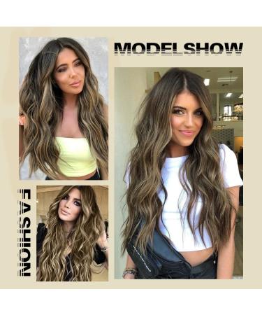 Lativ 26 Long Wavy Ombre Brown Mix Ash Blonde Synthetic Wig for Women - Heat Resistant Hair for Daily & Party Use - Buy Online on GoSupps.com