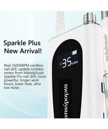 MelodySusie Rechargeable 35000RPM Nail Drill - Cordless Portable Electric File for Acrylic Gel Nails - Manicure Pedicure Tool with Low Noise & Heat - Sparkle Plus (White) - Buy Online on GoSupps.com