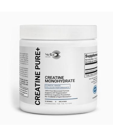 Stellar Health Creatine Pure+ Creapure Creatine Monohydrate Powder Micronized Creatine for Women & Men Clinical-Grade ATP Energy Support Unflavored 5g per Serving 50 Servings