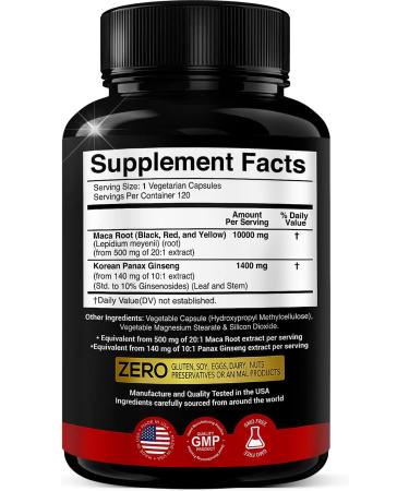Maca Root Capsules 10 000mg + Korean Panax Ginseng 1 400mg - 20x Concentrated Extract - Buy Online on GoSupps.com