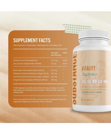 SUBSTANCE. Nature s Vitality Daily D3 Boost Supplement - Vitamin D3 Zinc Elderberry Turmeric & Ginger - Immune Support & Bone Health - 90 Capsules - Buy Online on GoSupps.com