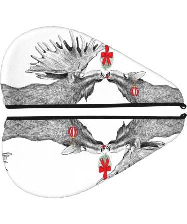 Moose Kissing Under Mistletoe Hair Towel Wrap - Quick Drying Hair Turban with Button | Perfect Hair Care Essential - Buy Online on GoSupps.com