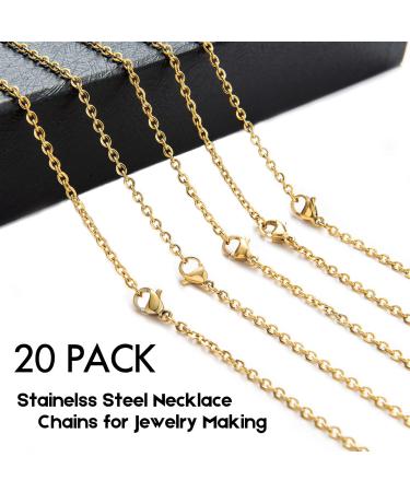 20 Pack Gold Plated Stainless Steel Cable Chain Necklace Bulk - 18 Inches - Jewelry Making - Buy Online on GoSupps.com