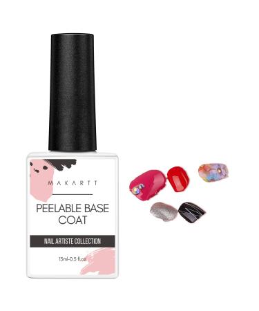 Makartt Peel Off Base Coat 15ml Ready for Peel Off Gel Nail Polish Primer Clear Removal Peel Base Coat Nail Tape for Nail Art Practice Beginners Water Based Removal No UV Lamp No Soaking Required Practice Peelable Base Gel