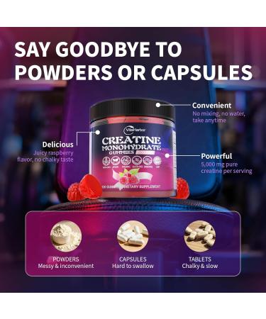 Creatine Monohydrate Gummies 5000mg for Men & Women Organic Pure Creatine Gummies | Sugar Free Vegan Non-GMO Raspberry Flavor 120 Count - Buy Online on GoSupps.com
