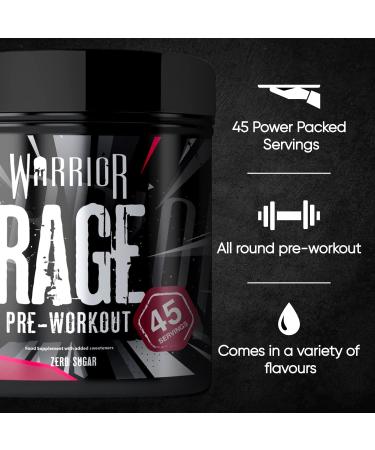 Warrior Rage Pre-Workout Powder - Charged Cherry, 392g Energy Drink Supplement with Vitamin C, Beta Alanine, Creatine Gluconate - 45 Servings - Buy Online on GoSupps.com