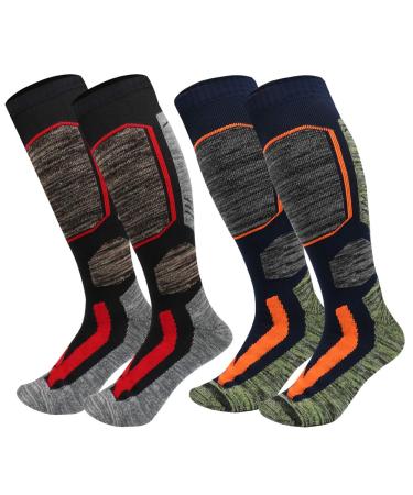 JTEG Unisex ski socks 2 pairs of ski fuses men women and children for winter sports thermo knee socks with merino content red-orange l