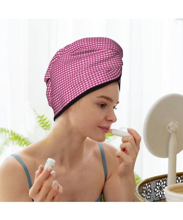 Hair Towel Wrap - Quick Drying Pink Gingham Turban with Button | Premium Hair Drying Towel for Effortless Styling - Buy Online on GoSupps.com