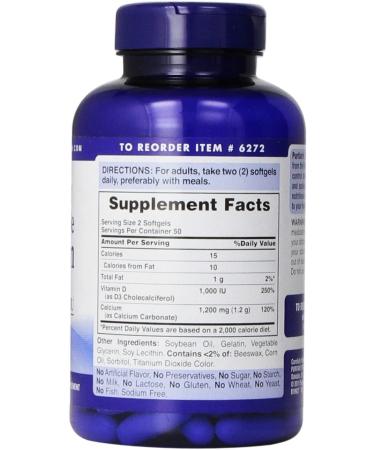 Puritan's Pride Absorbable Calcium 1200mg with Vitamin D 1000IU - 100 Softgels for Bone Health - Buy Online on GoSupps.com