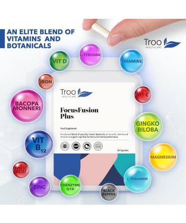 FocusFusion Plus 60 Capsules - Daily Cognitive Function Supplement to Support Concentration & Focus - Gingko Biloba Bacopa Monnieri & Other Essential Brain Nutrients - Buy Online on GoSupps.com