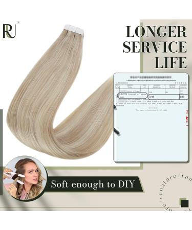 Runature Real Hair Extensions - 55cm Invisible Tape - Ash Blonde & Platinum Blonde Highlights - 20 Pieces 50g #18AP60 - Buy Online on GoSupps.com