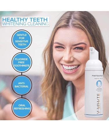 V-White Foam Teeth Whitening Toothpaste 60ml - Organic Fluoride-Free Toothpaste for Deep Cleansing and Stain Removal - Travel Friendly for Adults & Kids - Buy Online on GoSupps.com