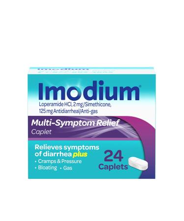 Imodium Multi-Symptom Relief Caplets with Loperamide Hydrochloride and Simethicone, Anti-Diarrheal Medicine for Treatment of Diarrhea, Gas, Bloating, Cramps & Pressure, 24 ct.