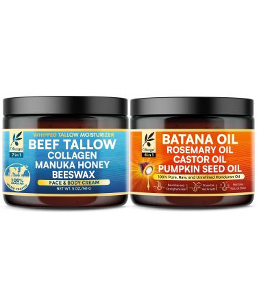 Okaga Skin Revival Bundle Grass-Fed Beef Tallow Balm with Manuka Honey Aloe & Collagen + Botanical Batana Oil Cream with Rosemary Castor & Pumpkin Seed
