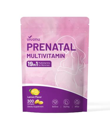 19 in 1 Prenatal Multivitamin 100 Day Supply 300 Softgels Prenatal Vitamins Lemon Flavor Before During & Post Pregnancy with Folic Acid Probiotic Biotin Zinc Vitamin D3 K2 B6 B12 C & More