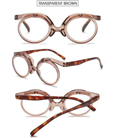 Vevesmundo Flip-Up Reading Glasses - Round Makeup Glasses with Foldable Lenses (+1.0 to +4.0) - Stylish Brown Design for Enhanced Vision - Buy Online on GoSupps.com