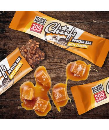 Chiefs Protein Bar - 20g Protein Low Sugar 209kcal | Salty Caramel Trio Pack (3 x 55g) - High Protein Snack - Buy Online on GoSupps.com