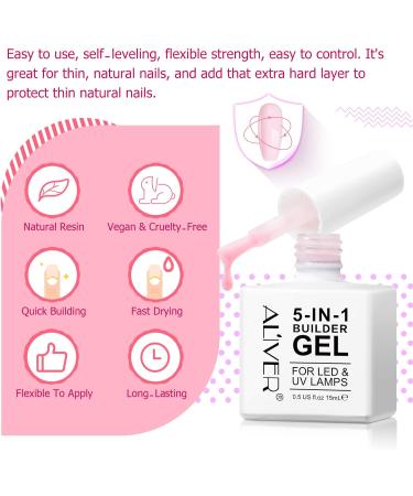 5-in-1 Builder Gel in a Bottle - Base Strengthening UV/LED Nail Polish for Extensions, Repair & Nail Art - 15ML Pink with 20 Nail Forms - Buy Online on GoSupps.com